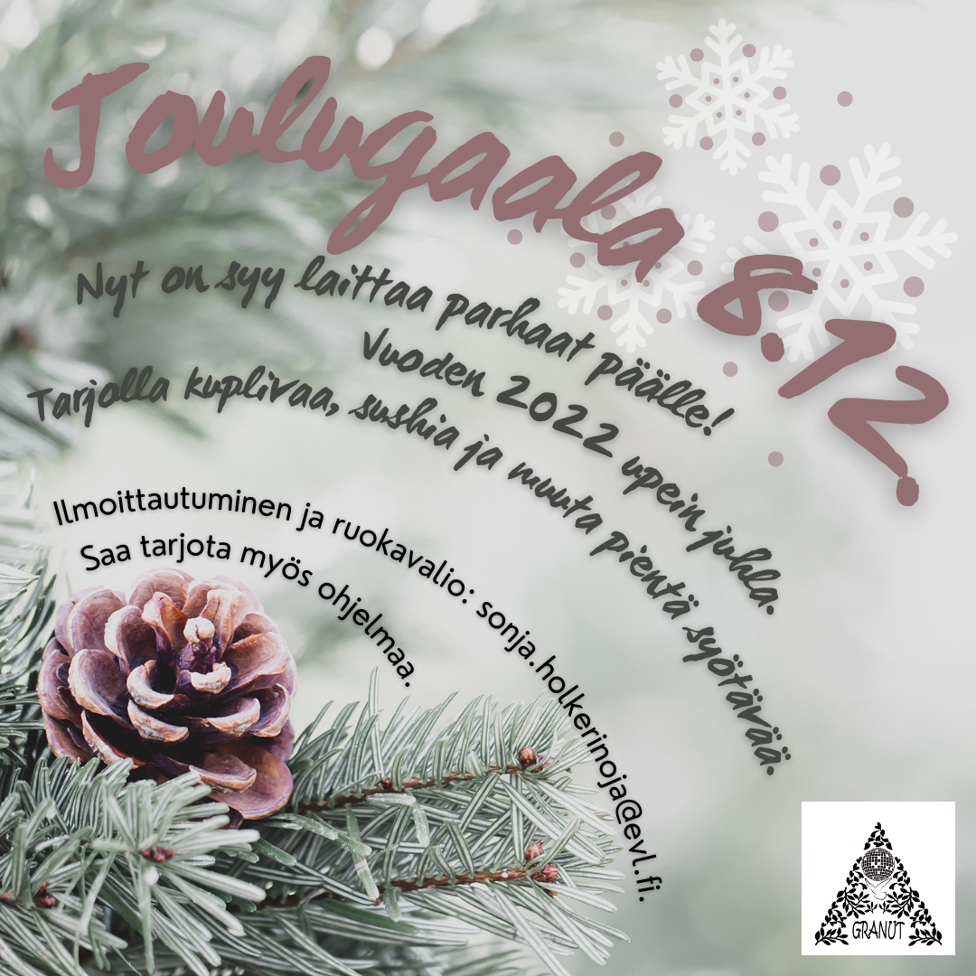 Mainoskuva. teksti ja huuruinen käpy.