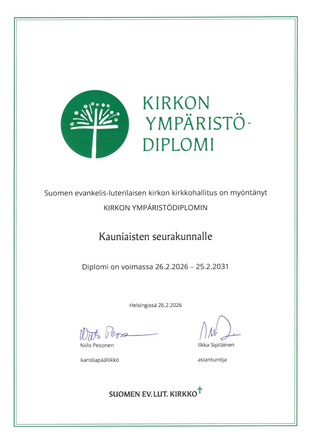 Kauniaisten seurakuntayhtymän ympäristöohjelma