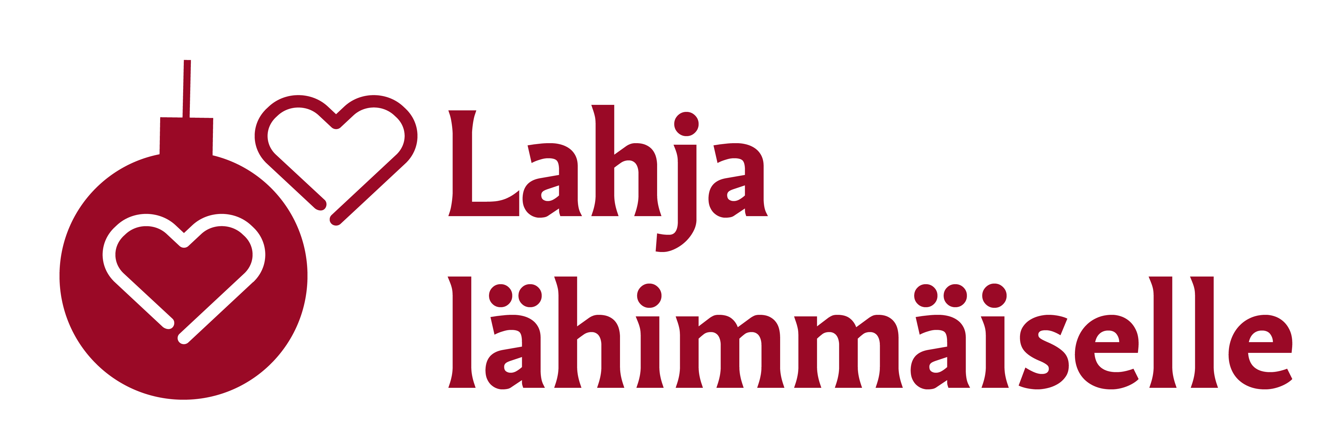 Lahja lähimmäiselle -logo, jossa lukee keräyksen nimi ja joulupallo, jonka sisällä ja vieressä on sydän.